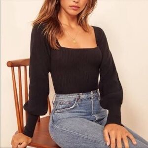 Reformation Isabel Black Ribbed Knit Sweater